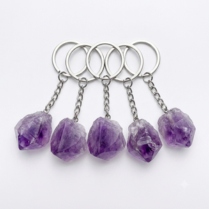 Llavero de alta calidad con cristal de amatista en bruto, llavero de piedra natural, regalos para mujeres, venta al por mayor. - Product Image 5
