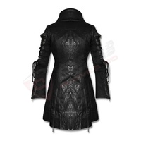 Jaket Hoodie Slim-Fit Bernapas Desainer Independen yang Modis untuk Halloween-Retro, Mantel Kulit Hitam Gothic Trench