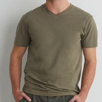 T-shirt tendance en coton et élasthanne à col en V, personnalisable avec logo, couleur unie, fournisseur du Bangladesh, best-seller