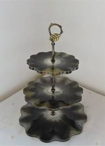3 Tier Cake <b>Stand</b> and Cup Coasters Cream & Gold Handmade of Resin Cake and <b>Tea</b> Serving Set - Product Image 3
