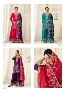 Traje Salwar Plazzo de Seda Fendy Premium para Mujer con Bordado Intenso y Trabajo Jarkan, Vestido Tradicional Elegante con Complementos - Product Image 5