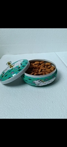 Handcrafted Peacock Print Dry Fruit Storage <b>Box</b> <b>with</b> <b>Lid</b> <b>Decorative</b> Wooden Nut Bowl Almond Container Indian Art Serving <b>Box</b> - Product Image 1