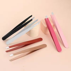 Ensemble de pinces à cils en acier inoxydable, outils de maquillage de précision à pointe lisse, 5 couleurs, soin professionnel des sourcils et des cils - Product Image 1