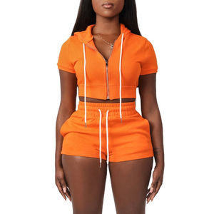 Ensemble deux pièces sexy d'été pour l'entraînement : Haut court à épaules dénudées en polaire zippé et short à capuche de haute qualité - Product Image 5