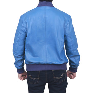 <b>Men's</b> Blue PU Bomber <b>Jacket</b> Casual Zipper Closure Turn-Down Collar Winter Wear OEM/ODM Service <b>Leather</b> <b>Jacket</b> For Sale - Product Image 6