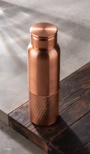 Bouteille d'eau en cuivre pur, moitié martelée, moitié lisse, anti-fuite, pour la pratique de la yoga et de la fitness ayurvédique - Product Image 3