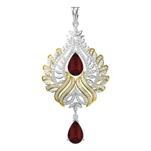 Wholesale 925 Sterling Silver Two Tone Red CZ Teardrop Floral Pendant for Women <b>Fine</b> Dangle <b>Earrings</b> Handmade Bulk Product - Product Image 2