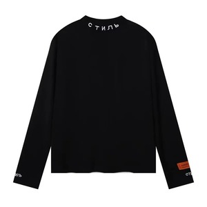 เสื้อยืดแขนยาวสีขาวสำหรับผู้ชาย ทรงโอเวอร์ไซส์ ผ้าถักคอตตอน คอกลม สไตล์สตรีท พิมพ์ลายตัวอักษร แต่งขอบตัดสี - Product Image 3