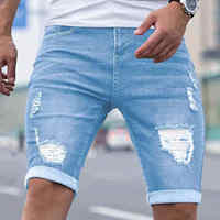 Shorts en jean respirants à taille mi-haute pour hommes, personnalisés et brodés, style streetwear, vente en gros