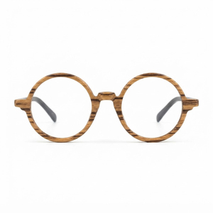 Monturas de gafas redondas retro de madera para hombre y mujer, montura de gafas de madera de cebra ecológica, gafas ópticas vintage con prescripción - Product Image 1