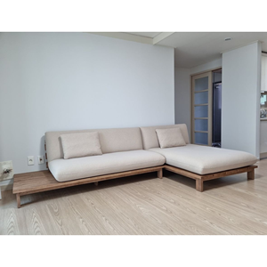 Sofá Moderno en Forma de L de Madera de Teca, Estilo Japonés Minimalista, Sofá Seccional de Tela Nórdica, Muebles de Salón de Perfil Bajo - Product Image 1