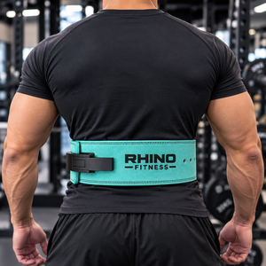 Ceinture de musculation professionnelle en néoprène vert sarcelle Rhino Fitness, protection durable, soutien lombaire réglable pour adultes - Product Image 2
