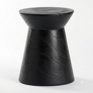 Luxe Solid Teak Hourglass Stool Black Finish Modern <b>Rustic</b> Design Premium Teak Wood Durable <b>Side</b> <b>Table</b> Hotel Decor Bestseller - Product Image 3