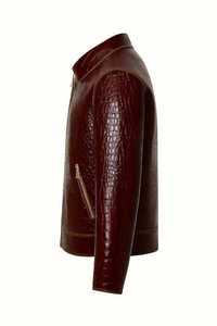 Chaqueta de Cuero Genuino con Grabado de Cocodrilo Color Borgoña para Hombre, Estilo Vintage, con Cierre, para Motociclistas, Fabricante y Proveedor - Product Image 5
