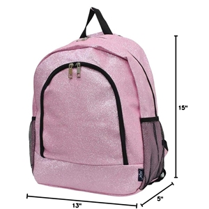 Cheerleading Backpack Custom Printed Polyester Light Pink <b>Glitter</b> <b>Black</b> Trim Silver Zipper Mesh Pocket OEM - Product Image 3