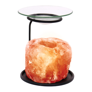 Lampe à huile aromatique en sel de roche rose de l'Himalaya avec bougies, porte-thé/brûleur de cire, bougie chauffe-plat avec support métallique et plat en verre - Product Image 1