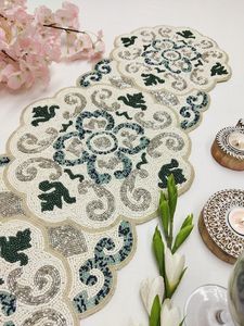 Handmade Embedded Luxury Design Customizable Shape Green Leaf Pattern Eco-Friendly Lightweight Durable <b>Adjustable</b> <b>Table</b> Mat - Product Image 6