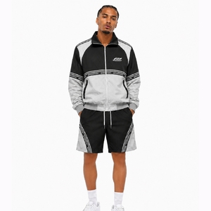 Men's Sporty Satin Streetwear Tracksuit Set Color Blocking Windbreaker Jacket Shorts Breathable Polyester Spring Outerwear - Product Image 5