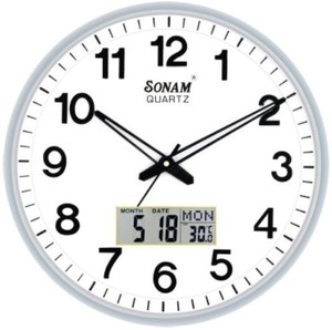 SONAM Quartz Wall <b>Clock</b> Round Analog Display <b>with</b> Digital Calendar <b>Date</b> <b>and</b> <b>Day</b> for Living Room Modern Design Plastic Body - Product Image 4
