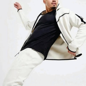 Sweat à capuche zippé intégral et pantalon de jogging unisexe en molleton technique respirant, blanc, grande taille, 69 % coton, 31 % polyester, style streetwear - Product Image 2