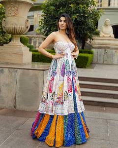 Heavy Soft Muslin Cotton Digital Print Lehenga Choli with <b>Full</b> <b>Mirror</b> Work Flair Lehenga Traditional <b>Mirror</b> Glow Lehenga Choli - Product Image 4