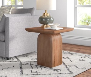 Solid Wooden Square Top Bedside <b>Coffee</b> Center <b>Table</b> Handcrafted Pillar Base End <b>Table</b> for Bedroom Living Room <b>Garden</b> Farmhouse - Product Image 3