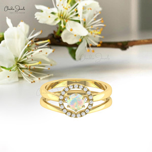 Ethiopian Opal 5mm Round Cut Gemstone with Pave <b>Set</b> Diamond Accent <b>Ring</b> in 14k Solid <b>Gold</b> Stackable Fine Jewelry For Women - Product Image 1