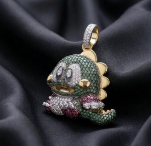 Collier Animalier Hip Hop avec Pendentif Dinosaure Mignon et Micro-Incrustation de Zircon Vert - Product Image 1