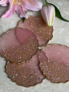High On Demand Personalized Resin Tea Coasters with Marble <b>Glitter</b> or Shell Inlay <b>for</b> Table Decor and Gifting Available <b>for</b> Sale - Product Image 2