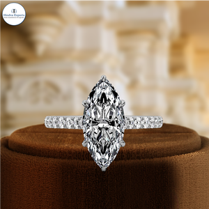 Anillo de Compromiso con Diamante Cultivado en Laboratorio de 1 Quilate, Anillo Solitario con Pavé de Diamantes, Anillo de Compromiso Marquise de 6 Puntas en Oro Sólido de 14k - Product Image 6