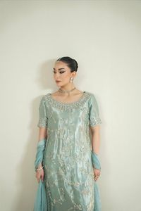 ชุดผ้าไหม GMY แท้ พร้อมเสื้อปาลาซโซ่ ปักลายหนักประดับเลื่อม แขนยาว ผ้าคลุมไหล่หรูหรา ชุดงานเลี้ยงสไตล์อินเดีย ชุดชาติพันธุ์อินเดีย ขายส่ง - Product Image 3