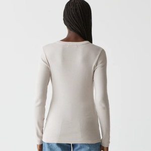 Camisetas de Manga Larga para Mujer al por Mayor, 100% Algodón, Último Estilo Casual, Color Sólido, Estampadas, Último Diseño, Camisetas Lisas para Mujer - Product Image 4