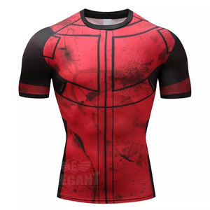 <b>Compression</b> Rash Guard Short Sleeve Red Black Sublimation Print Quick Dry Polyester <b>Men's</b> Adult Sport Top - Product Image 3