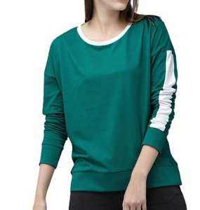 T-shirt personnalisé en gros pour femme, col rond, coupe classique, respirant, confortable, manches longues, couleur verte - Product Image 2