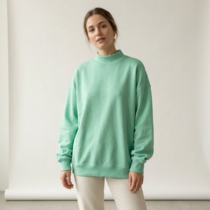 Custom <b>Women</b> <b>Blue</b> Mock Neck Sweatshirt Gingham Contrast Collar and Cuffs Oversized Varsity Streetwear OEM Clothing Manufacturer - Product Image 5