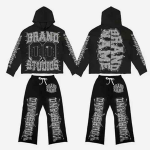 Ensemble de survêtement unisexe décontracté et sportif en polaire respirant pour l'automne, avec logo personnalisé, en polyester/coton, deux pièces, avec sweat à capuche et logo frontal – En promotion - Product Image 5