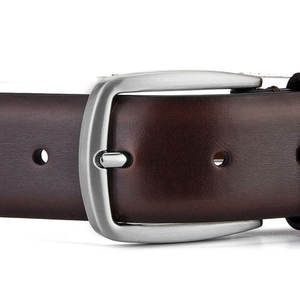 Cinturón KIVOTECH de Cuero Genuino, Piel de Vaca, Color Marrón Sólido, Hebilla Rectangular Plateada, Cinturón Formal para Hombre - Product Image 4