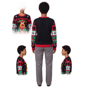 Pull de Noël moche en polyester tricoté jacquard personnalisé avec pompons 3D pour femme, fabricant OEM Thapur Sons - Product Image 2