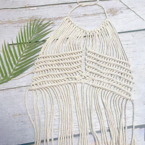Top de punto bohemio para mujer con patrón sólido, flecos de ganchillo, corsé, cubre bikini de playa, decoración de borlas en la cintura, 1 pieza. - Product Image 4