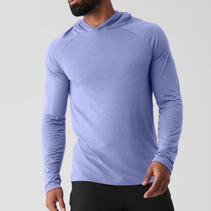 Nouveau T-shirt à capuche à manches longues en polyester/coton Sportsly International pour hommes, tissu peigné sur le devant, séchage rapide, respirant, vente en gros - Product Image 4