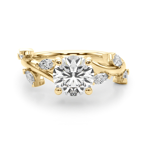 IGI Certified Round Cut Lab Grown Diamond <b>Nature</b> <b>Inspired</b> <b>Ring</b> with Marquise Leaf Side Diamonds 10K 14K 18K Gold 925 935 Silver - Product Image 3