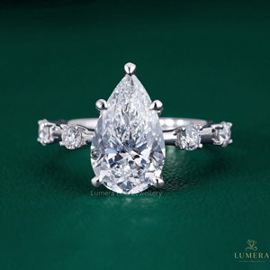 Anillo de Compromiso con Diamante Cultivado en Laboratorio de Corte Pera Redondo de 3.7 Quilates, Oro Amarillo o Blanco Sólido de 9k, 10k, 14k, 18k, Anillo de Boda Nupcial - Product Image 1