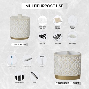 Juego de 6 accesorios de baño en blanco y dorado con diseño geométrico, perfecto para ocasiones festivas y decoración de lujo para el baño. - Product Image 2