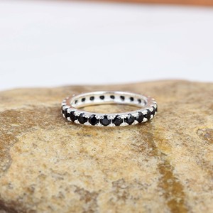Minimalist Solid 925 Sterling Silver Onyx Eternity Band <b>Ring</b> Pave Setting Black Stone Full <b>Circle</b> Unisex Everyday Wear Fine <b>Ring</b> - Product Image 4