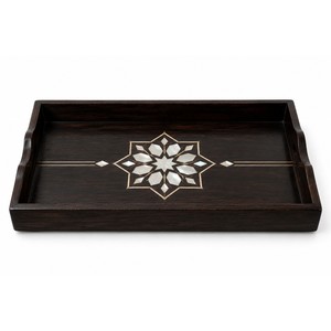 Plateau de rangement en bois ébénisé avec incrustation de nacre, vente en gros Moradabad - Product Image 1