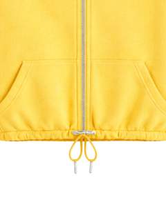 Sudadera Corta de Forro Polar Amarillo Brillante con Cierre Completo para Mujer, Cuello Polo, Bolsillos Delanteros, Chaqueta con Cordón Ajustable, Top Elegante y Cálido - Product Image 4