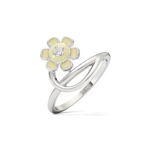 Anillo de Plata de Ley 925 con Flor de Margarita y Diamante Natural para Mujer |   Anillo Floral Minimalista con Pétalos Esmaltados |   Regalo de Joyería Fina - Product Image 2