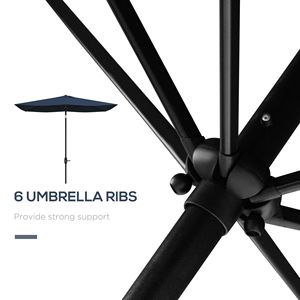 Ombrellone da Giardino e Spiaggia Rettangolare Blu in Poliestere 6.6x10ft con Manovella e Inclinazione, Raggio 2.7m per Uso in Cortile - Product Image 6