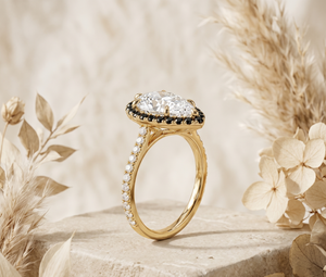 14K Gold Pear Cut Moissanite Engagement <b>Ring</b> with Black <b>Diamond</b> Halo & Pavé Band – Custom Fine Jewelry - Product Image 4