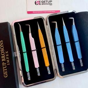 GETUP BROSONS Eyelash Tweezers Stainless Steel Smooth Precision 90 Degree New Curve 45 Degree Blue Powder Coating <b>Set</b> <b>Waterproof</b> - Product Image 2